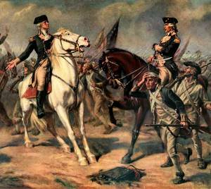 Print, reproduction of Washington at the Battle of Monmouth. Original by John Ward Dunsmore. 